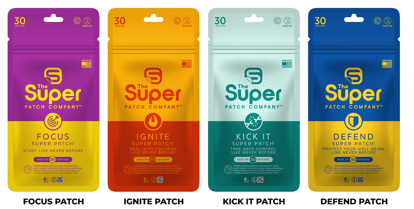 Focus, Ignite, Kick It and Defend Super Patch pouches